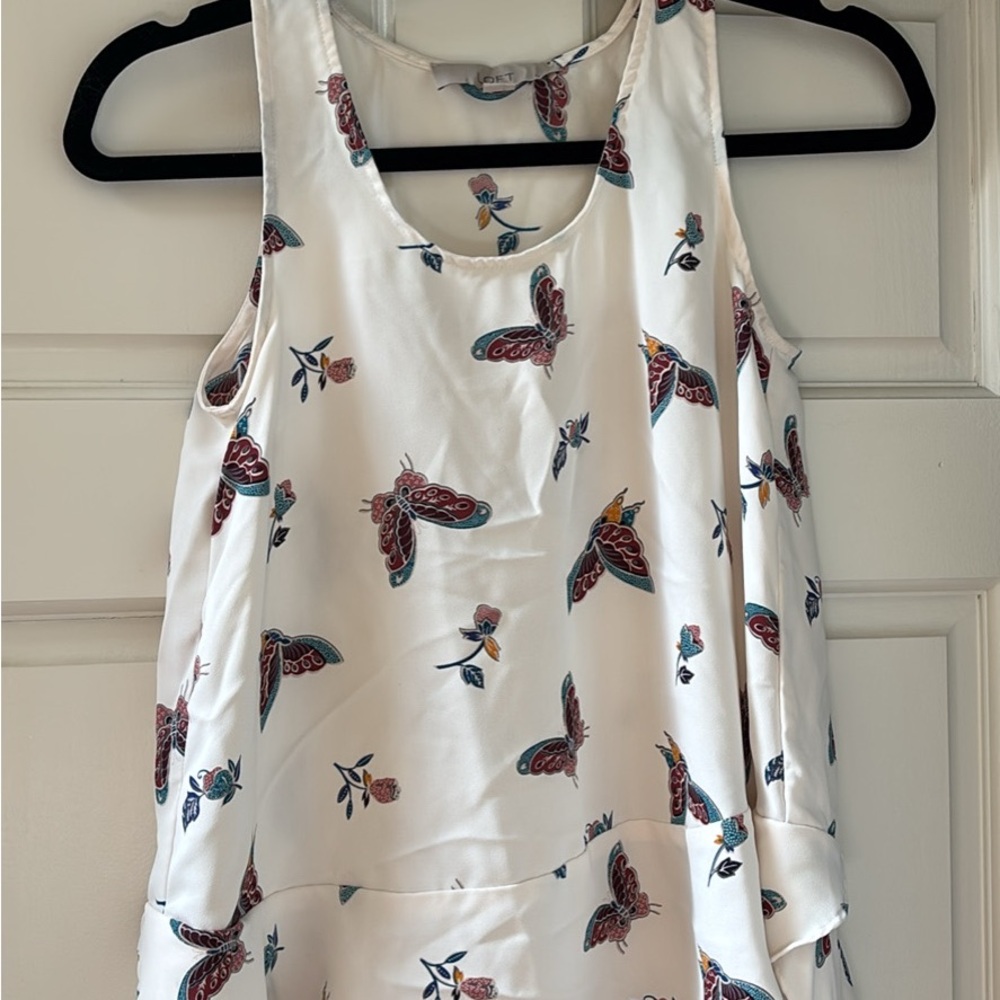 LOFT White Peplum Tank Top Butterflies Print